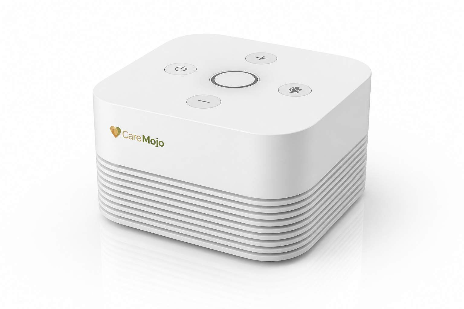 Care Mojo AI Speaker Hub, actively listening for a voice check-in response